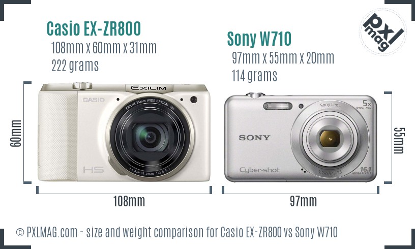 Casio EX-ZR800 vs Sony W710 size comparison