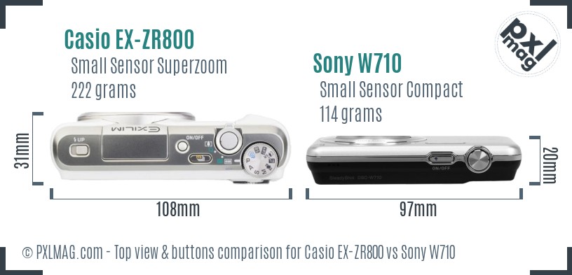 Casio EX-ZR800 vs Sony W710 top view buttons comparison