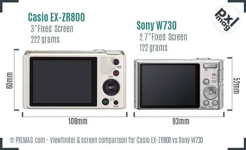 Casio EX-ZR800 vs Sony W730 Screen and Viewfinder comparison