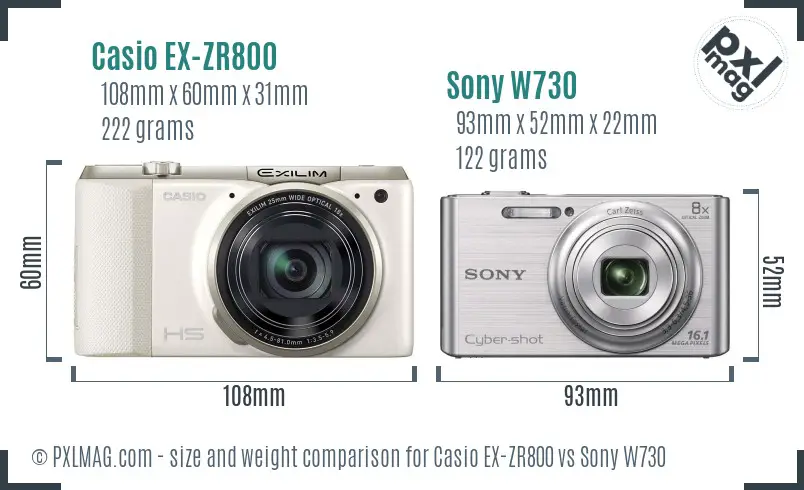 Casio EX-ZR800 vs Sony W730 size comparison