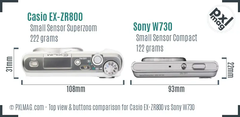 Casio EX-ZR800 vs Sony W730 top view buttons comparison