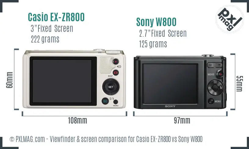 Casio EX-ZR800 vs Sony W800 Screen and Viewfinder comparison