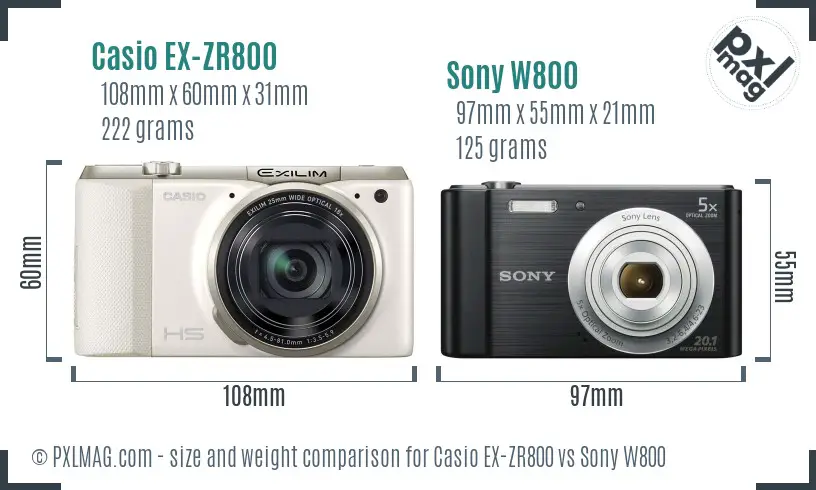 Casio EX-ZR800 vs Sony W800 size comparison