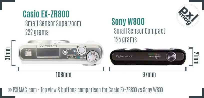 Casio EX-ZR800 vs Sony W800 top view buttons comparison