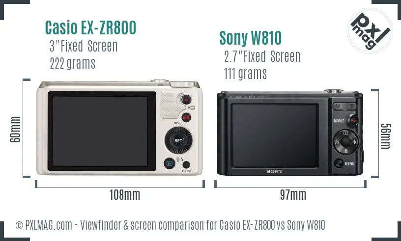 Casio EX-ZR800 vs Sony W810 Screen and Viewfinder comparison