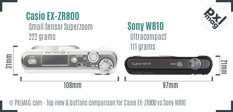 Casio EX-ZR800 vs Sony W810 top view buttons comparison