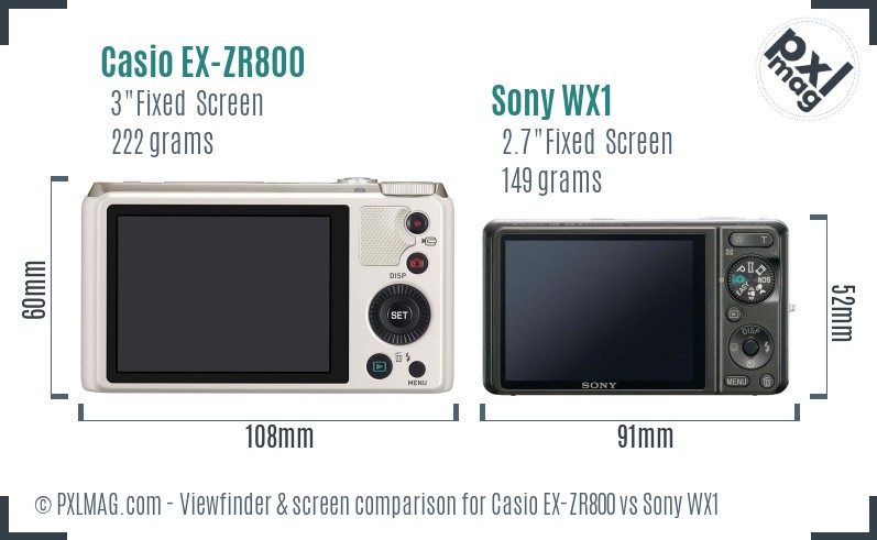 Casio EX-ZR800 vs Sony WX1 Screen and Viewfinder comparison