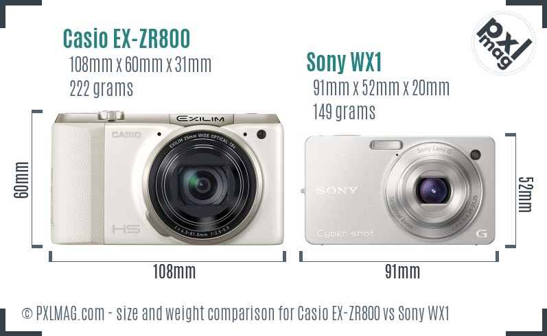 Casio EX-ZR800 vs Sony WX1 size comparison