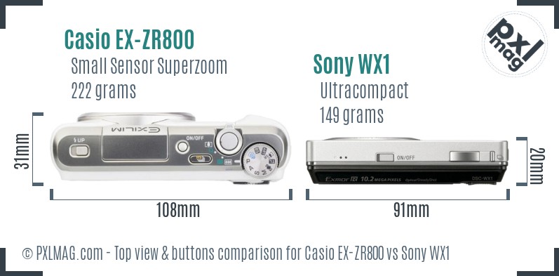 Casio EX-ZR800 vs Sony WX1 top view buttons comparison