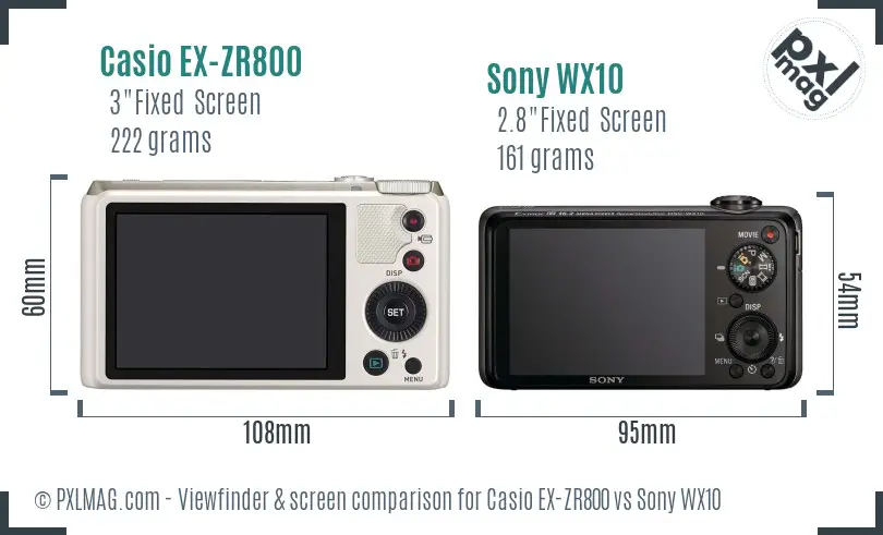 Casio EX-ZR800 vs Sony WX10 Screen and Viewfinder comparison