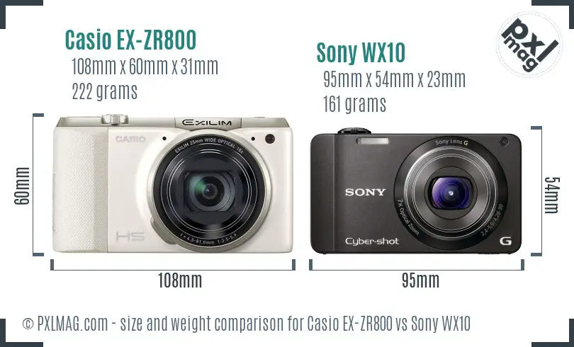 Casio EX-ZR800 vs Sony WX10 size comparison