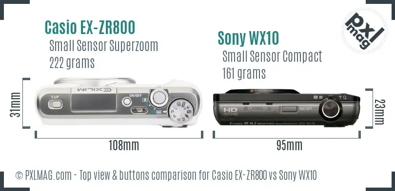 Casio EX-ZR800 vs Sony WX10 top view buttons comparison
