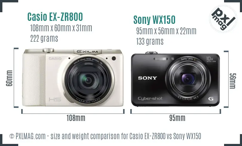 Casio EX-ZR800 vs Sony WX150 size comparison Casio EX-ZR800 vs Sony WX150 size comparison