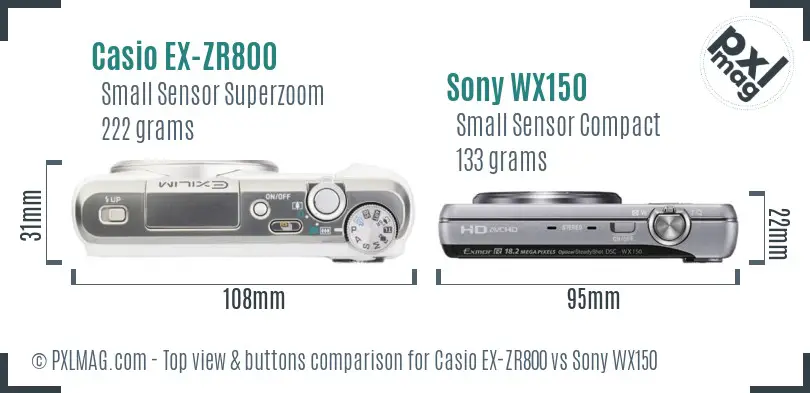 Casio EX-ZR800 vs Sony WX150 top view buttons comparison Casio EX-ZR800 vs Sony WX150 top view buttons comparison