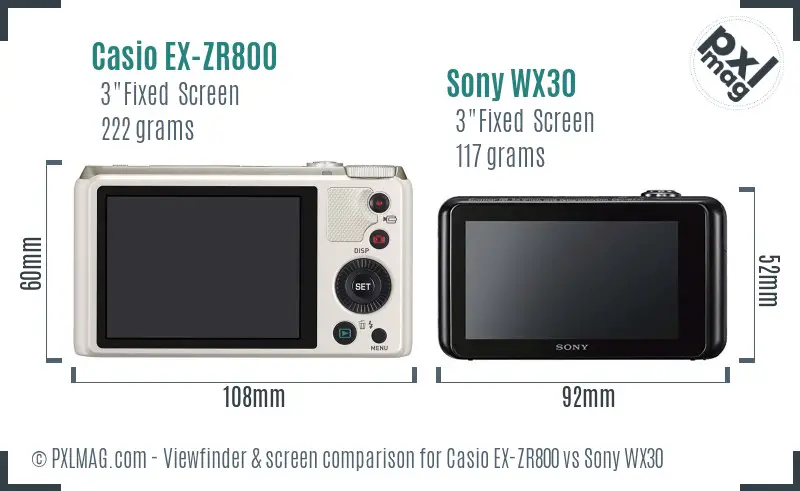 Casio EX-ZR800 vs Sony WX30 Screen and Viewfinder comparison
