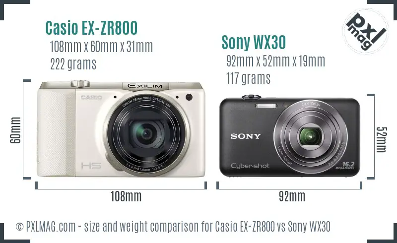 Casio EX-ZR800 vs Sony WX30 size comparison