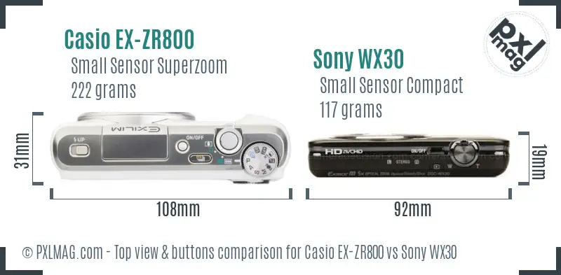 Casio EX-ZR800 vs Sony WX30 top view buttons comparison