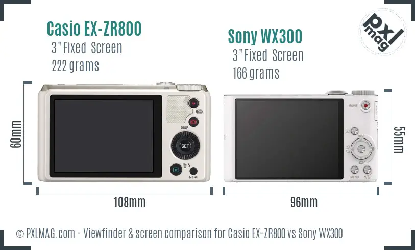 Casio EX-ZR800 vs Sony WX300 Screen and Viewfinder comparison