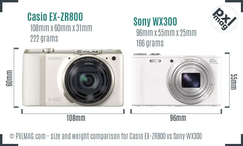 Casio EX-ZR800 vs Sony WX300 size comparison