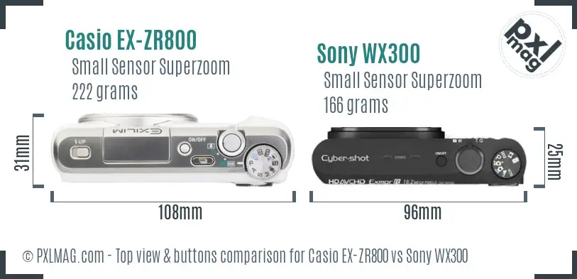 Casio EX-ZR800 vs Sony WX300 top view buttons comparison