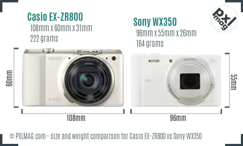 Casio EX-ZR800 vs Sony WX350 size comparison