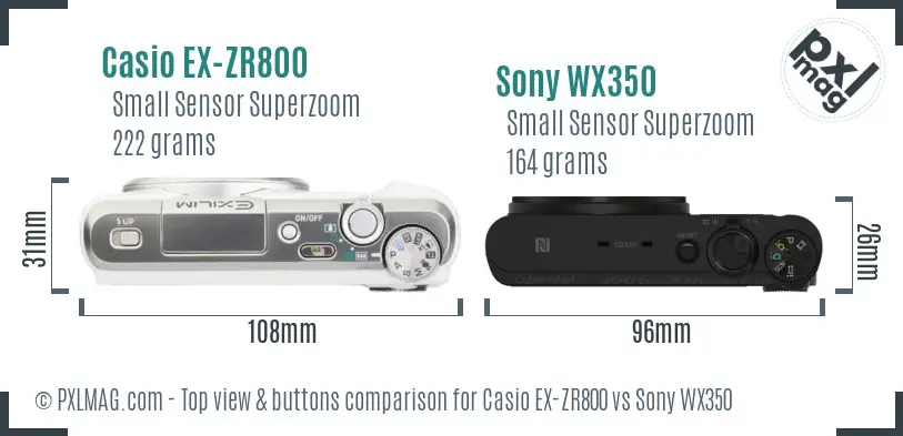 Casio EX-ZR800 vs Sony WX350 top view buttons comparison