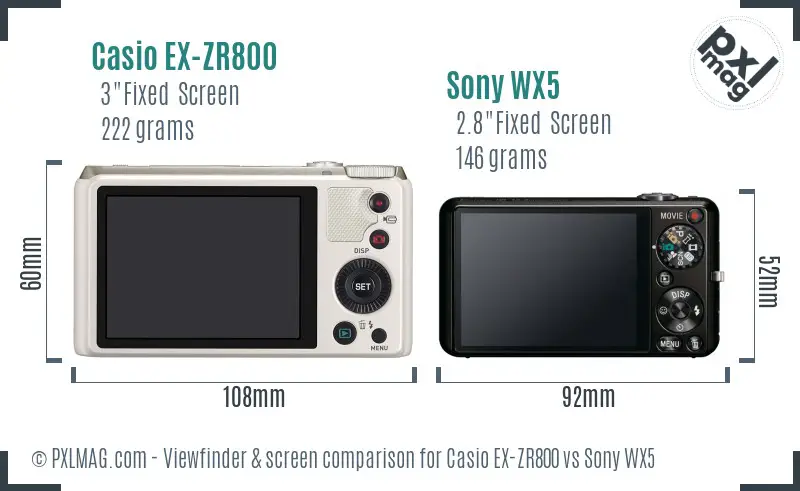 Casio EX-ZR800 vs Sony WX5 Screen and Viewfinder comparison