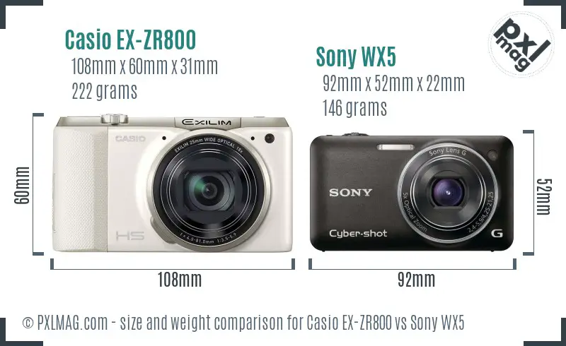 Casio EX-ZR800 vs Sony WX5 size comparison