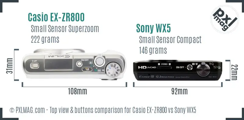 Casio EX-ZR800 vs Sony WX5 top view buttons comparison