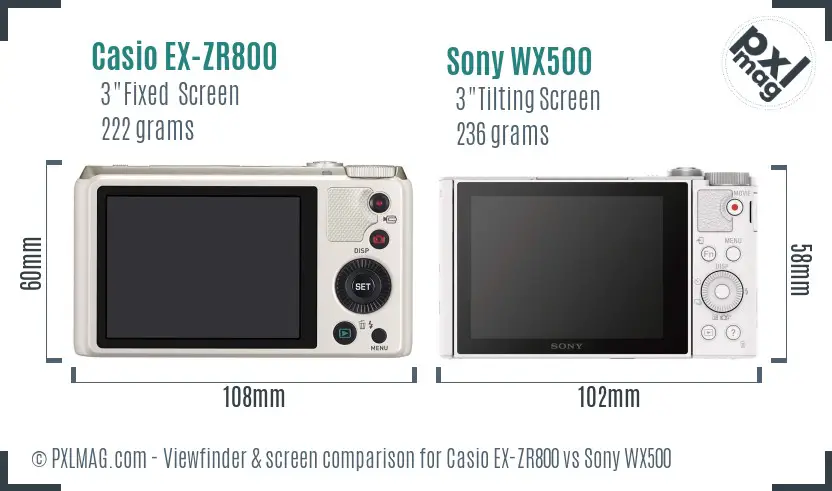 Casio EX-ZR800 vs Sony WX500 Screen and Viewfinder comparison