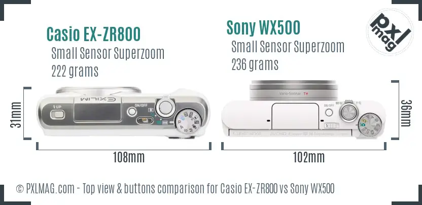 Casio EX-ZR800 vs Sony WX500 top view buttons comparison