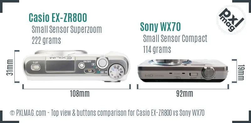 Casio EX-ZR800 vs Sony WX70 top view buttons comparison Casio EX-ZR800 vs Sony WX70 top view buttons comparison