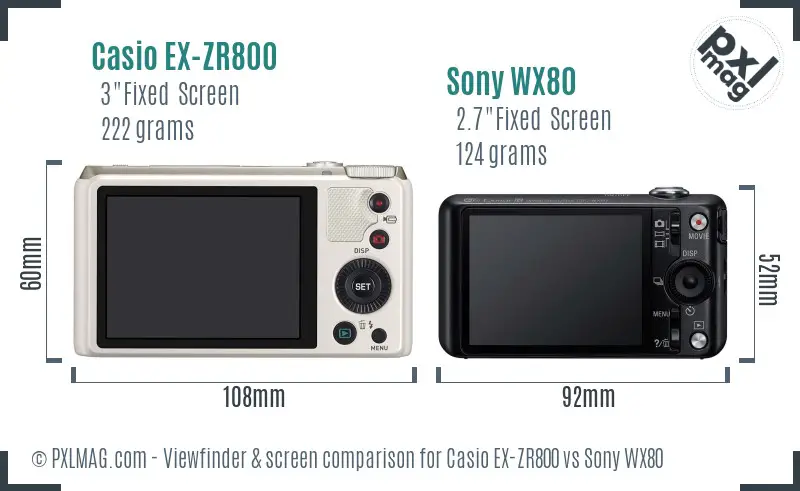Casio EX-ZR800 vs Sony WX80 Screen and Viewfinder comparison