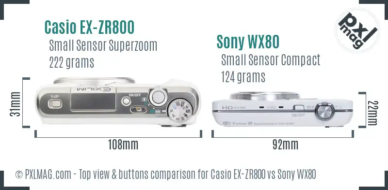 Casio EX-ZR800 vs Sony WX80 top view buttons comparison