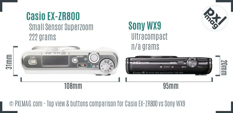 Casio EX-ZR800 vs Sony WX9 top view buttons comparison