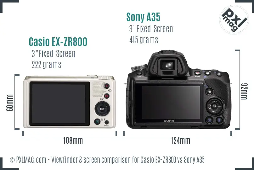 Casio EX-ZR800 vs Sony A35 Screen and Viewfinder comparison