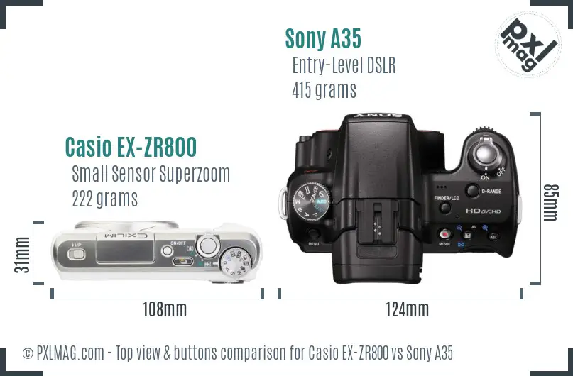 Casio EX-ZR800 vs Sony A35 top view buttons comparison