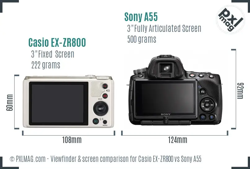 Casio EX-ZR800 vs Sony A55 Screen and Viewfinder comparison