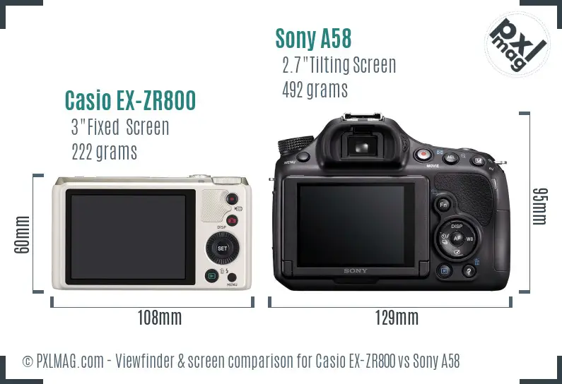 Casio EX-ZR800 vs Sony A58 Screen and Viewfinder comparison