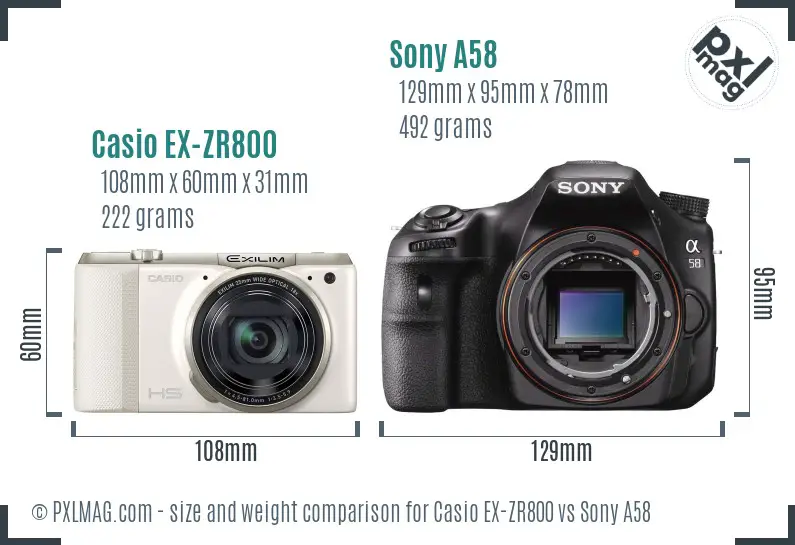 Casio EX-ZR800 vs Sony A58 size comparison