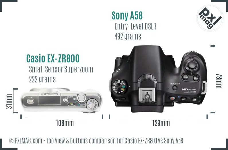 Casio EX-ZR800 vs Sony A58 top view buttons comparison