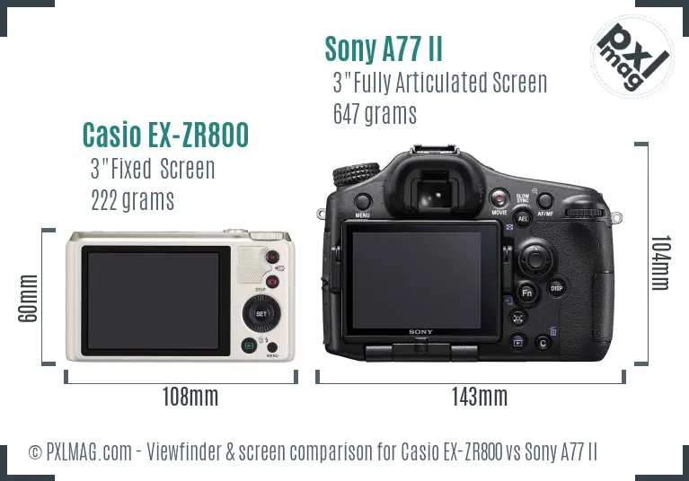 Casio EX-ZR800 vs Sony A77 II Screen and Viewfinder comparison