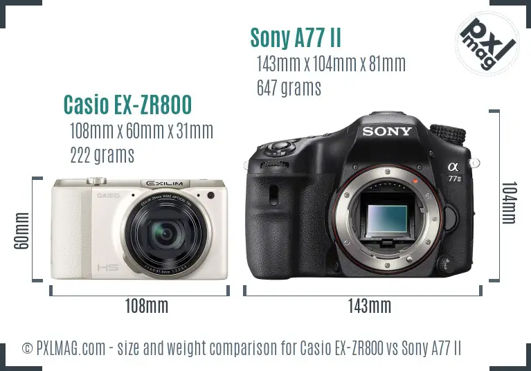 Casio EX-ZR800 vs Sony A77 II size comparison