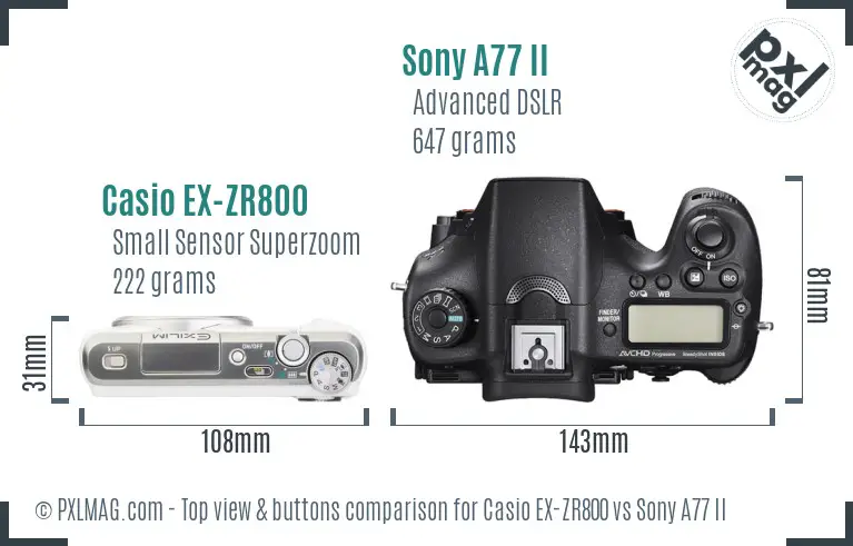 Casio EX-ZR800 vs Sony A77 II top view buttons comparison