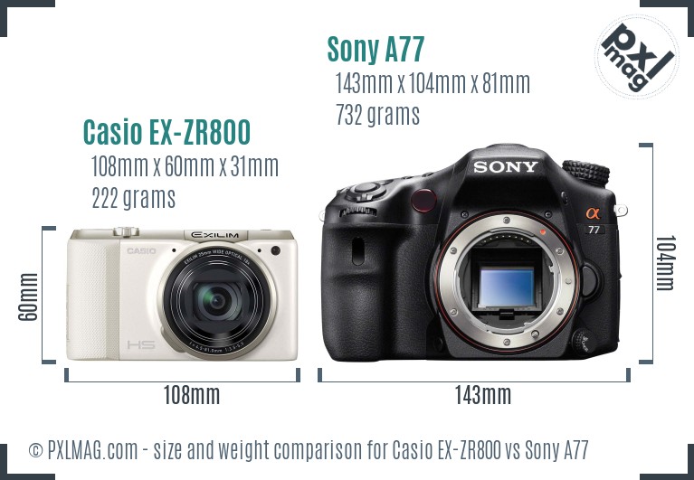Casio EX-ZR800 vs Sony A77 size comparison