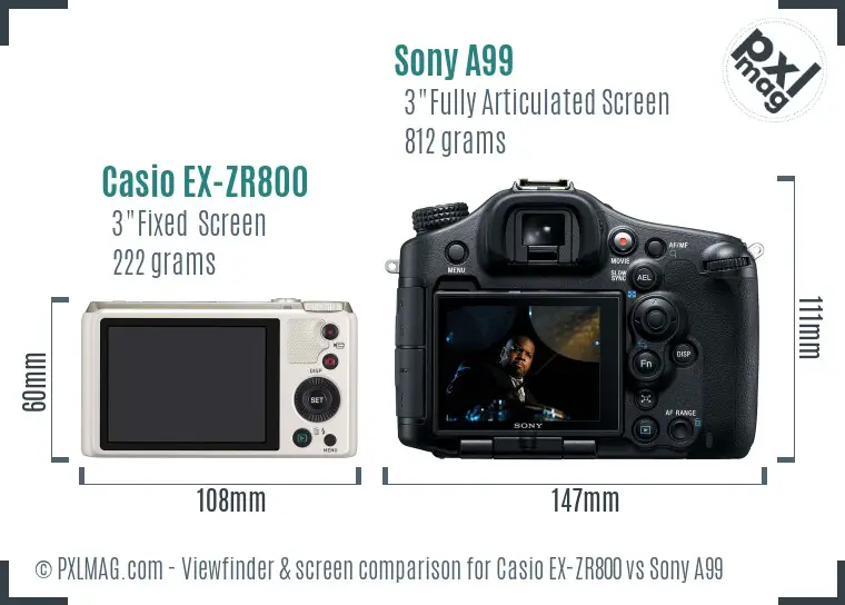 Casio EX-ZR800 vs Sony A99 Screen and Viewfinder comparison