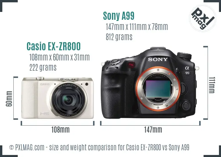 Casio EX-ZR800 vs Sony A99 size comparison