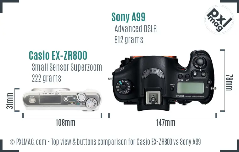 Casio EX-ZR800 vs Sony A99 top view buttons comparison