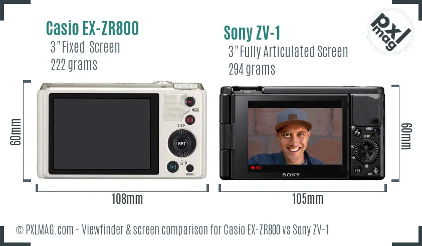 Casio EX-ZR800 vs Sony ZV-1 Screen and Viewfinder comparison