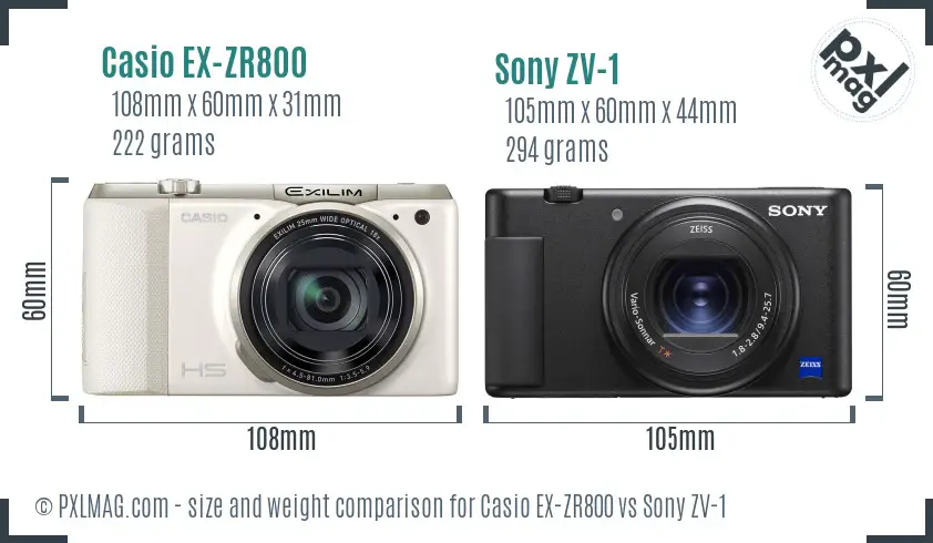 Casio EX-ZR800 vs Sony ZV-1 size comparison Casio EX-ZR800 vs Sony ZV-1 size comparison